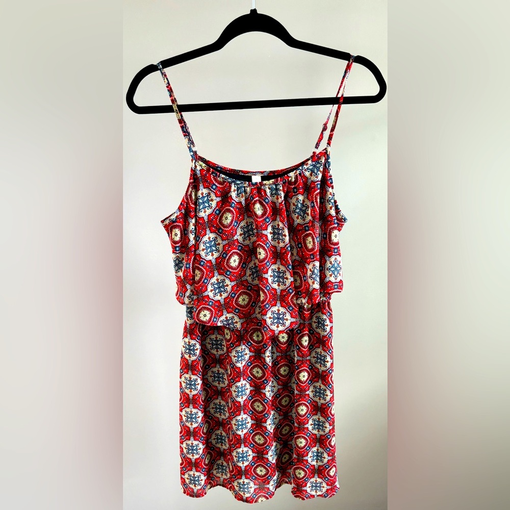 Xhiliaration Spaghetti Strap Red Patterned Fashion Sundress